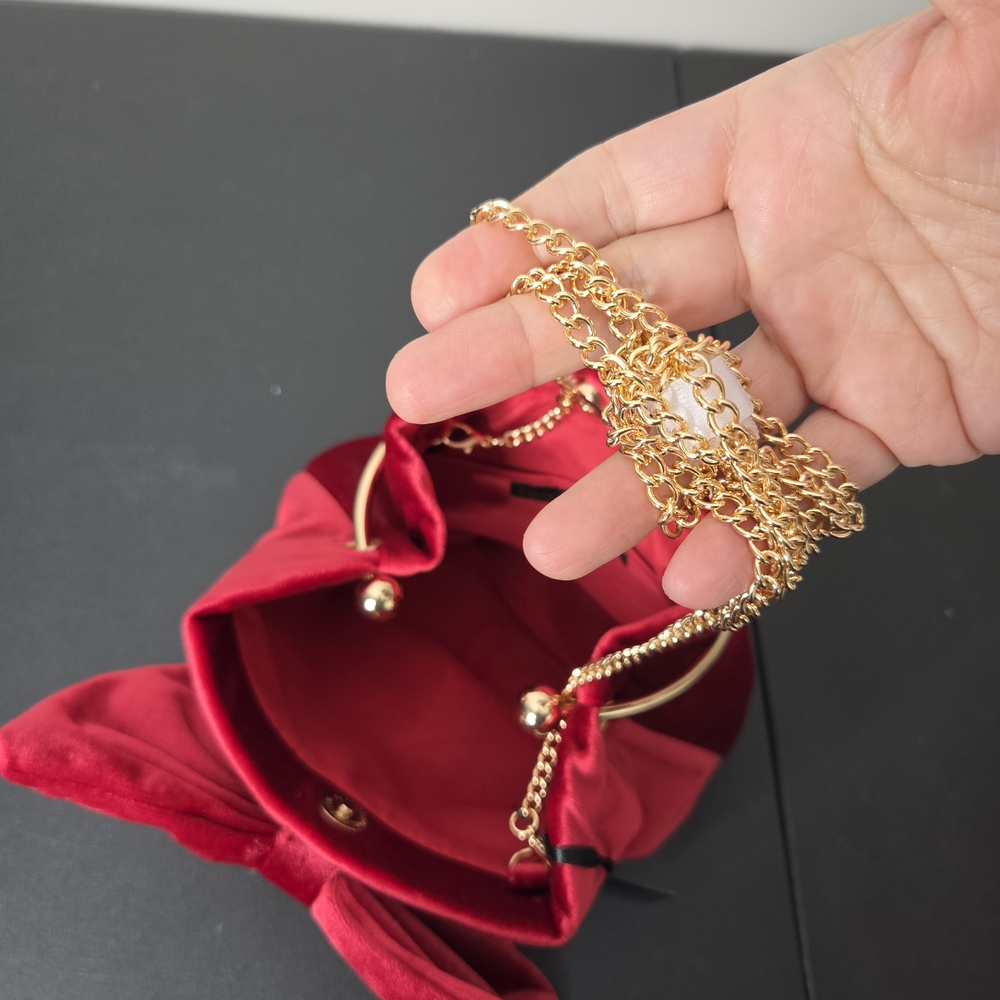 House of Harlow 1960 Red Velvet Bow Ring-Handle Clutch - Picture 7 of 8